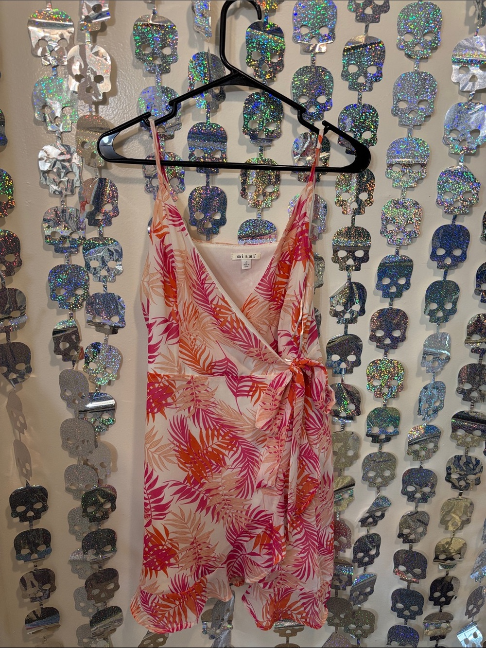 miami Pink & Orange Tropical Wrap Mini Dress